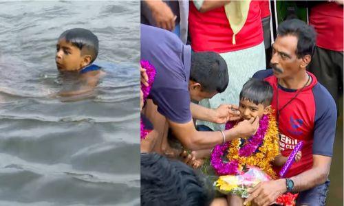 പെരിയാറിന് കുറുകെ നീന്തി റെക്കോർഡിട്ട് അഞ്ച് വയസുകാരൻ മുഹമ്മദ് കയ്യിസ് പെരിയാറിന് കുറുകെ നീന്തി റെക്കോർഡിട്ട് അഞ്ച് വയസുകാരൻ മുഹമ്മദ് കയ്യിസ്