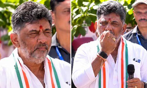 ആപ്പിൾ കടിച്ച ശേഷം ജനക്കൂട്ടത്തിലേക്ക് എറിഞ്ഞ് ഡി.കെ. ശിവകുമാർ; വീഡിയോ വൈറൽ, വിമർശനം ശക്തം