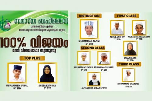 സമസ്ത പൊതുപരീക്ഷ: ഗുദൈബിയ അൽഹുദാ മദ്റസയ്ക്ക് നൂറുശതമാനം വിജയം