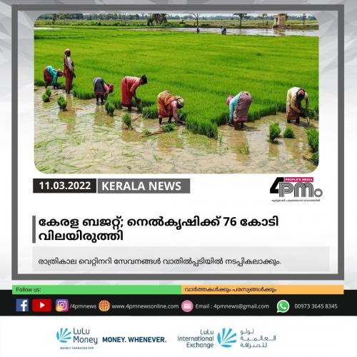 കേരള ബജറ്റ്; നെൽകൃഷിക്ക് 76 കോടി വിലയിരുത്തി കേരള ബജറ്റ്; നെൽകൃഷിക്ക് 76 കോടി വിലയിരുത്തി