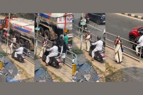 ഫുട്പാത്ത് കാൽനടയാത്രക്കാർക്ക്; നിയമലംഘകനെ വിറപ്പിച്ച പ്രഭാവതിയമ്മയ്ക്ക് കൈയടി, യുവാവിന്റെ ലൈസൻസ് തെറിച്ചു