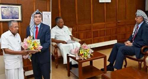 ഇന്ത്യയിലെ പലസ്തീന്‍ അംബാസഡറുമായി കൂടിക്കാഴ്ച നടത്തി മുഖ്യമന്ത്രി