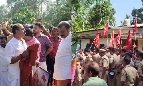 ഭാരതാംബ ചിത്രവിവാദം; കൃഷിമന്ത്രിയുടെ വീടിന് മുന്നില് പൂജ നടത്തി ബിജെപി ഭാരതാംബ ചിത്രവിവാദം; കൃഷിമന്ത്രിയുടെ വീടിന് മുന്നില് പൂജ നടത്തി ബിജെപി