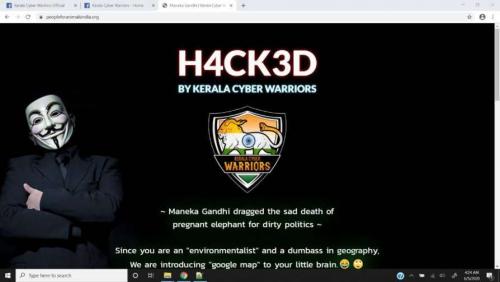 മേനക ഗാന്ധിയുടെ വെബ്സൈറ്റ് ഹാക്ക് ചെയ്ത് കേരള സൈബർ വാരിയേഴ്സ് മേനക ഗാന്ധിയുടെ വെബ്സൈറ്റ് ഹാക്ക് ചെയ്ത് കേരള സൈബർ വാരിയേഴ്സ്