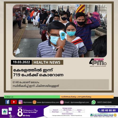 കേരളത്തിൽ ഇന്ന് 719 പേർക്ക് കൊറോണ