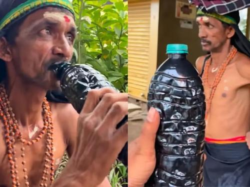 ഭക്ഷണമായി എഞ്ചിൻ ഓയിൽ : വൈറലായി യുവാവ്