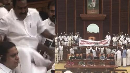 സ്പീക്കറുടെ ഡയസിലേക്ക് കടക്കാൻ ശ്രമിച്ച് അൻവർ സാദത്ത് എംഎൽഎ ; നിയമസഭയിൽ സംഘർഷാവസ്ഥ തുടരുന്നു