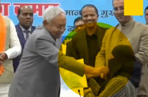 പൊതുചടങ്ങിൽ ഡോക്ടറുടെ നിഖാബ് വലിച്ചു താഴ്ത്തി നിതീഷ് കുമാർ; വിവാദം കത്തുന്നു