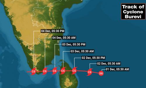 ബുറെവി ചുഴലിക്കാറ്റ് ഇന്ന് ശ്രീലങ്കയിൽ പ്രവേശിക്കും: കേരളം അതീവ ജാഗ്രതയിൽ