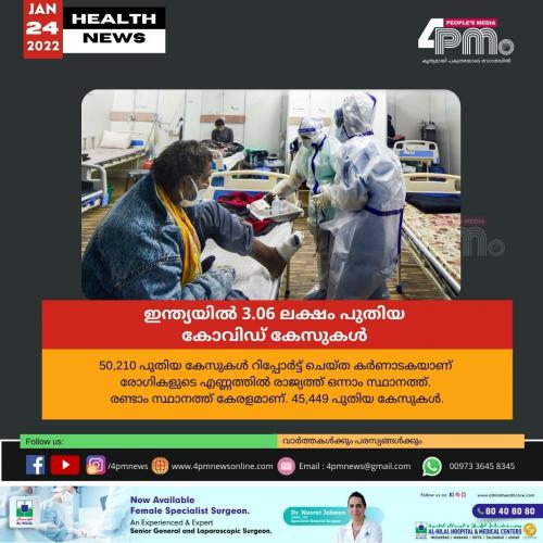 ഇന്ത്യയിൽ 3.06 ലക്ഷം പുതിയ കോവിഡ് കേസുകൾ 