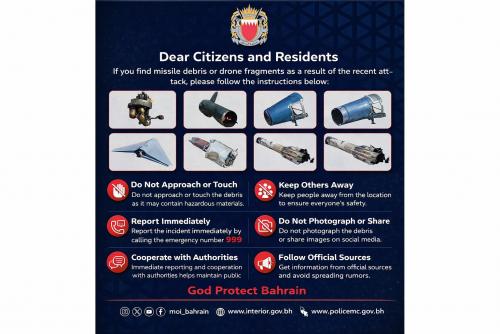 മിസൈൽ, ഡ്രോൺ അവശിഷ്ടങ്ങൾ കണ്ടാൽ ജാഗ്രത പാലിക്കണം: ആഭ്യന്തര മന്ത്രാലയത്തിന്റെ നിർദ്ദേശം