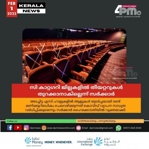 സി കാറ്റഗറി ജില്ലകളിൽ തീയറ്ററുകൾ തുറക്കാനാകില്ല; നിലപാടറിയിച്ച് സർക്കാർ