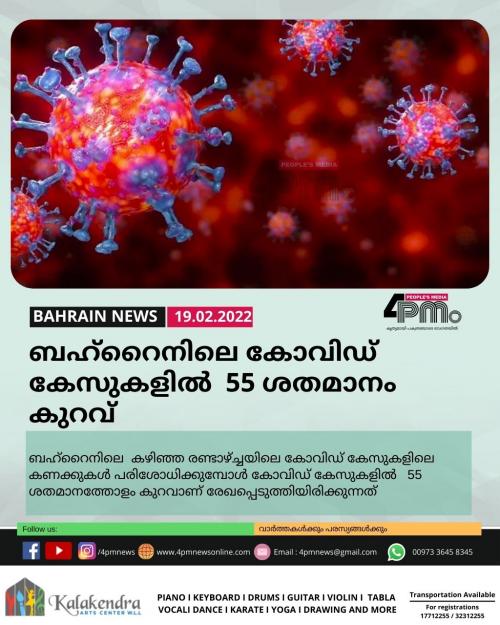 ബഹ്റൈനിലെ കോവിഡ് കേസുകളിൽ 55 ശതമാനം കുറവ് ബഹ്റൈനിലെ കോവിഡ് കേസുകളിൽ 55 ശതമാനം കുറവ്